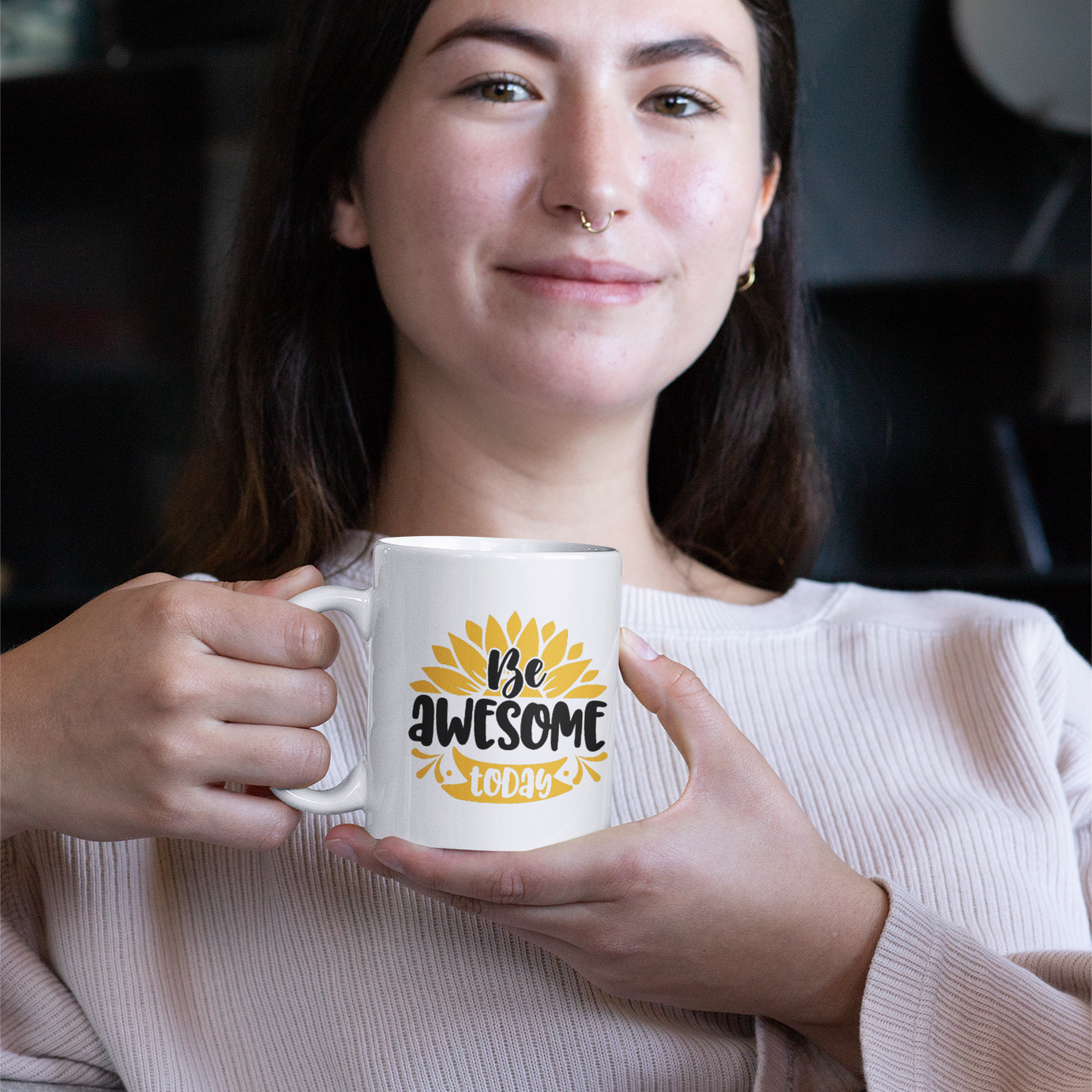 "Be Awesome Today" Sunflower Coffee Mug – Sip Positivity!